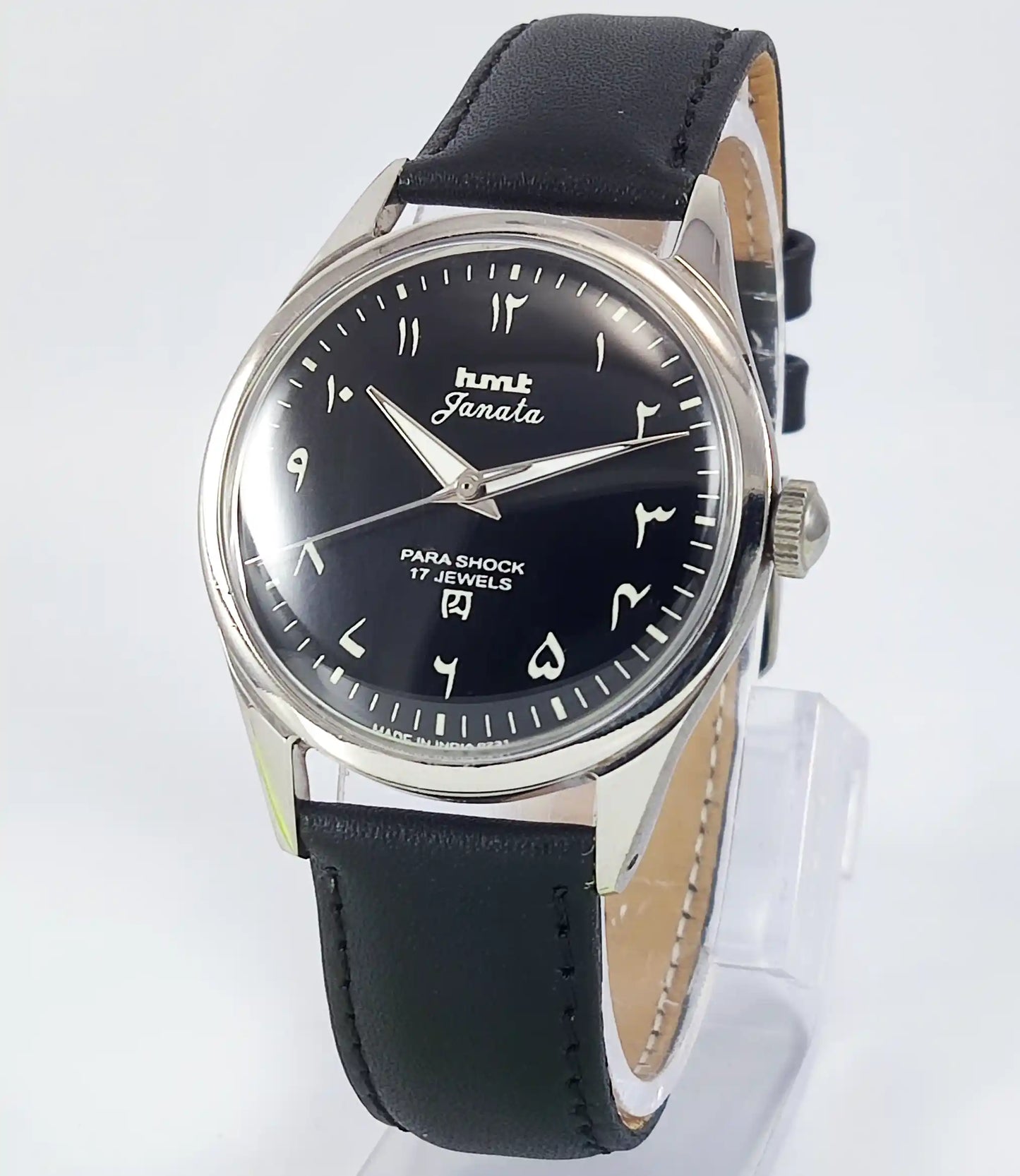 HMT Janata Devanagari Font Transparent Back Black Dial 17 Jewels Discover-Diamonds