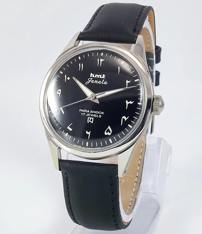 HMT Janata Devanagari Font Transparent Back Black Dial 17 Jewels Discover-Diamonds