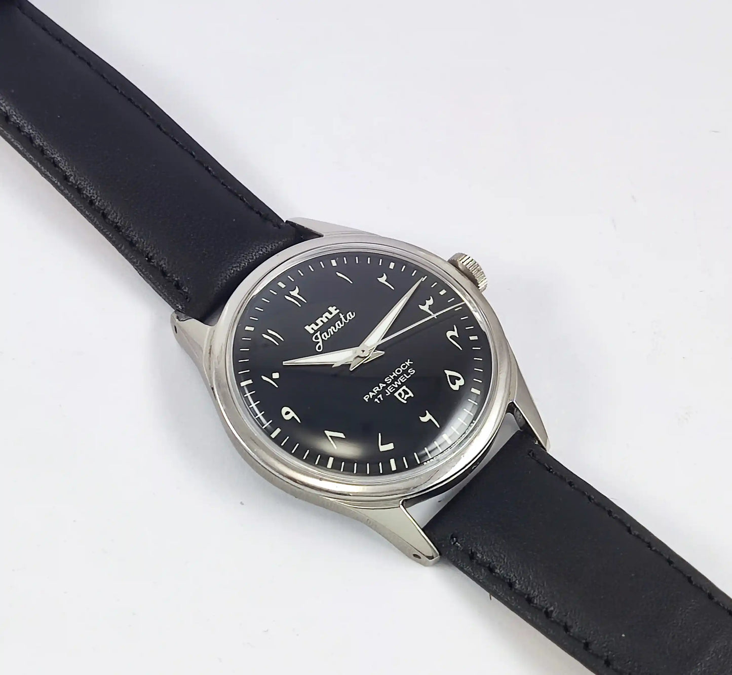 HMT Janata Devanagari Font Transparent Back Black Dial 17 Jewels Discover-Diamonds