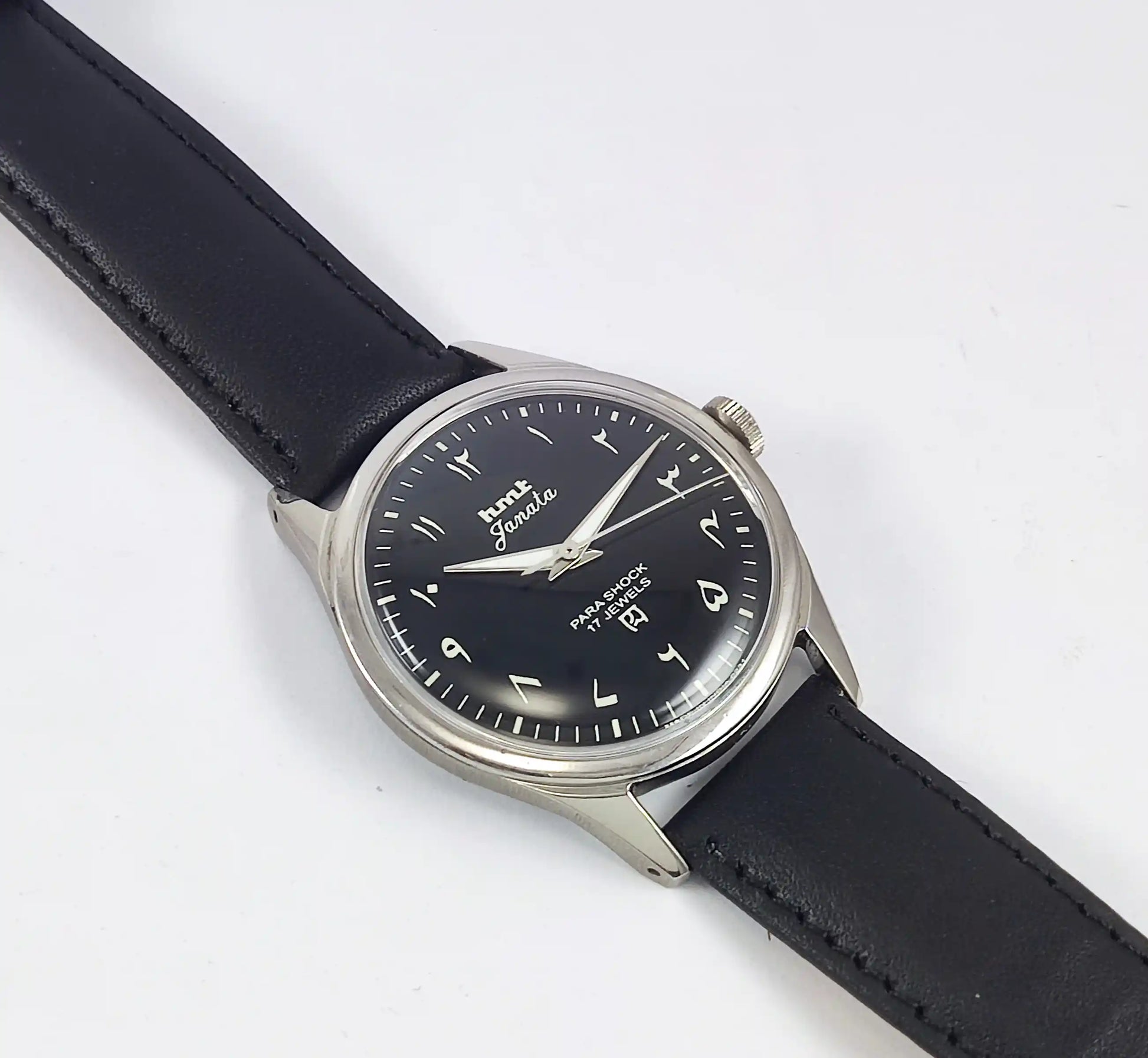 HMT Janata Devanagari Font Transparent Back Black Dial 17 Jewels Discover-Diamonds