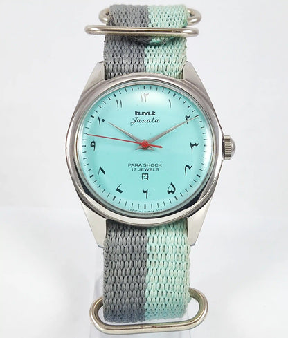 HMT Janata Arabic Font Turquoise Dial Para Shock 17 Jewels Handwinding - Discover-Diamonds
