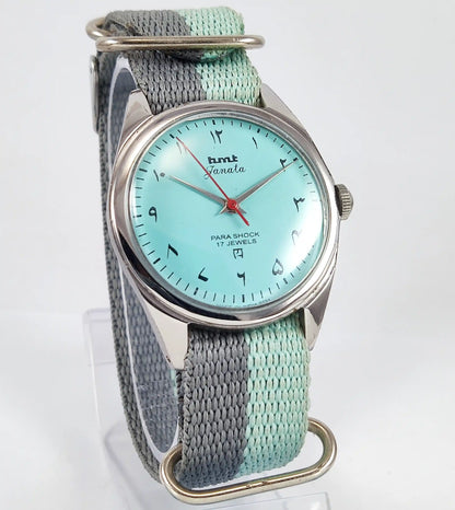 HMT Janata Arabic Font Turquoise Dial Para Shock 17 Jewels Handwinding - Discover-Diamonds