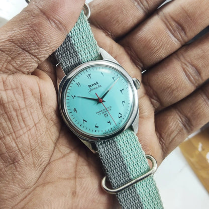 HMT Janata Arabic Font Turquoise Dial Para Shock 17 Jewels Handwinding - Discover-Diamonds