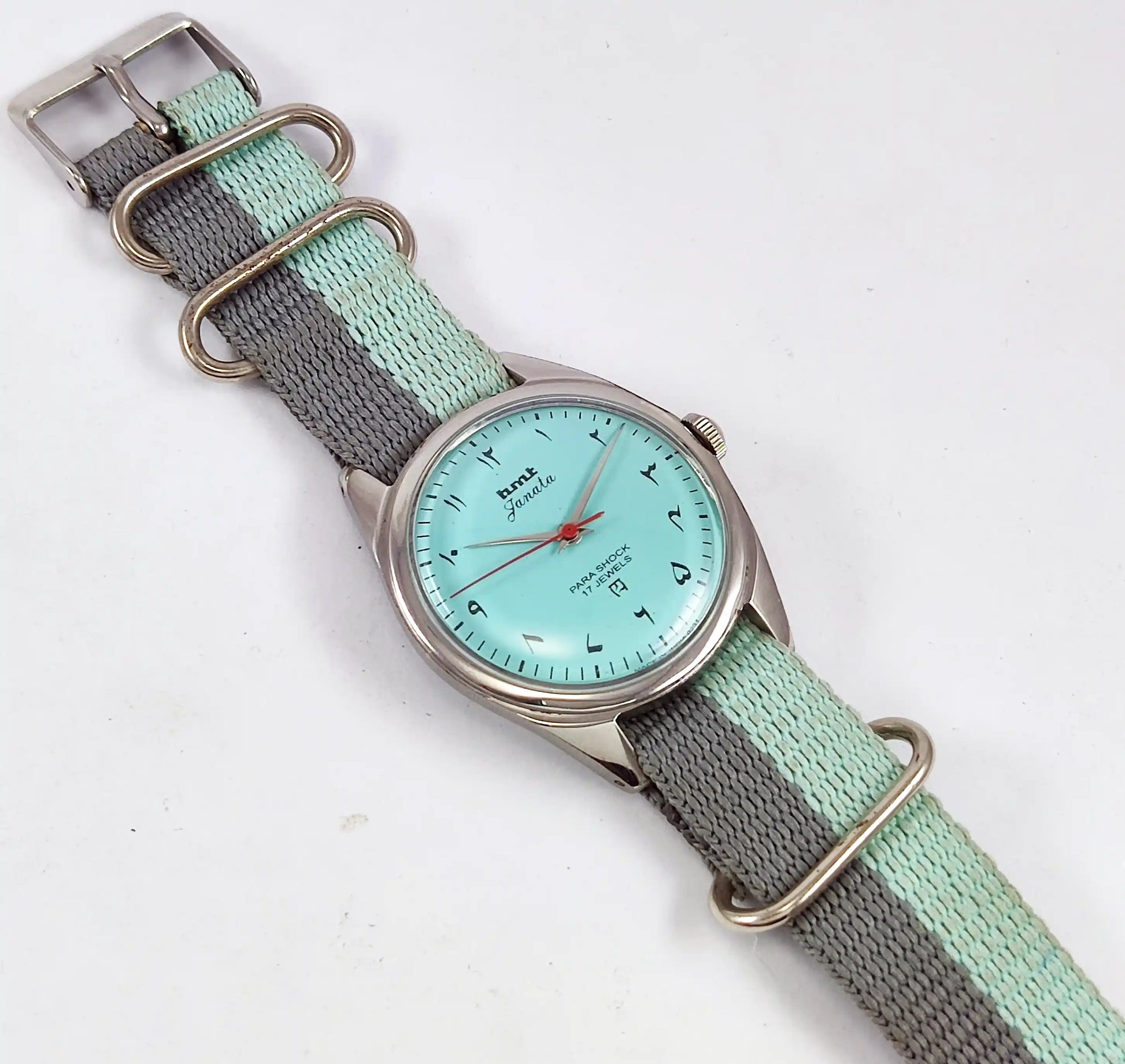 HMT Janata Arabic Font Turquoise Dial Para Shock 17 Jewels Handwinding - Discover-Diamonds