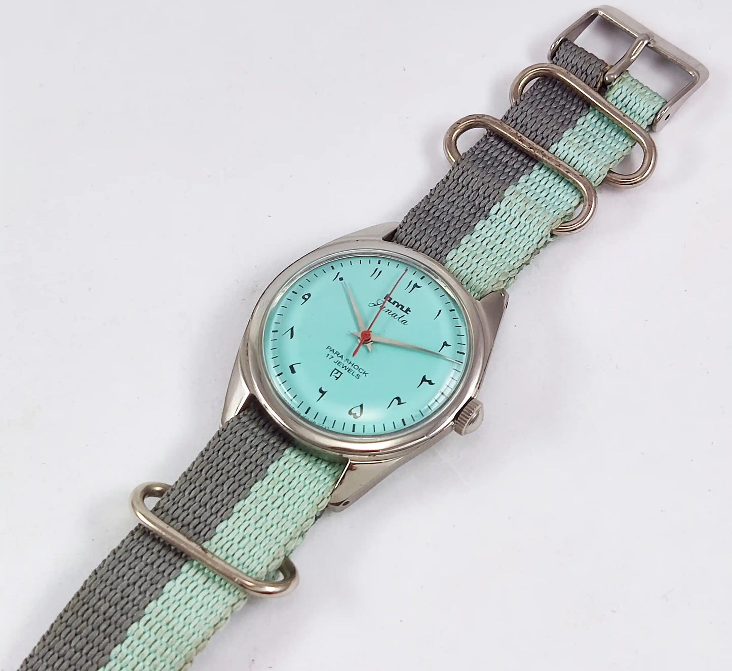 HMT Janata Arabic Font Turquoise Dial Para Shock 17 Jewels Handwinding - Discover-Diamonds