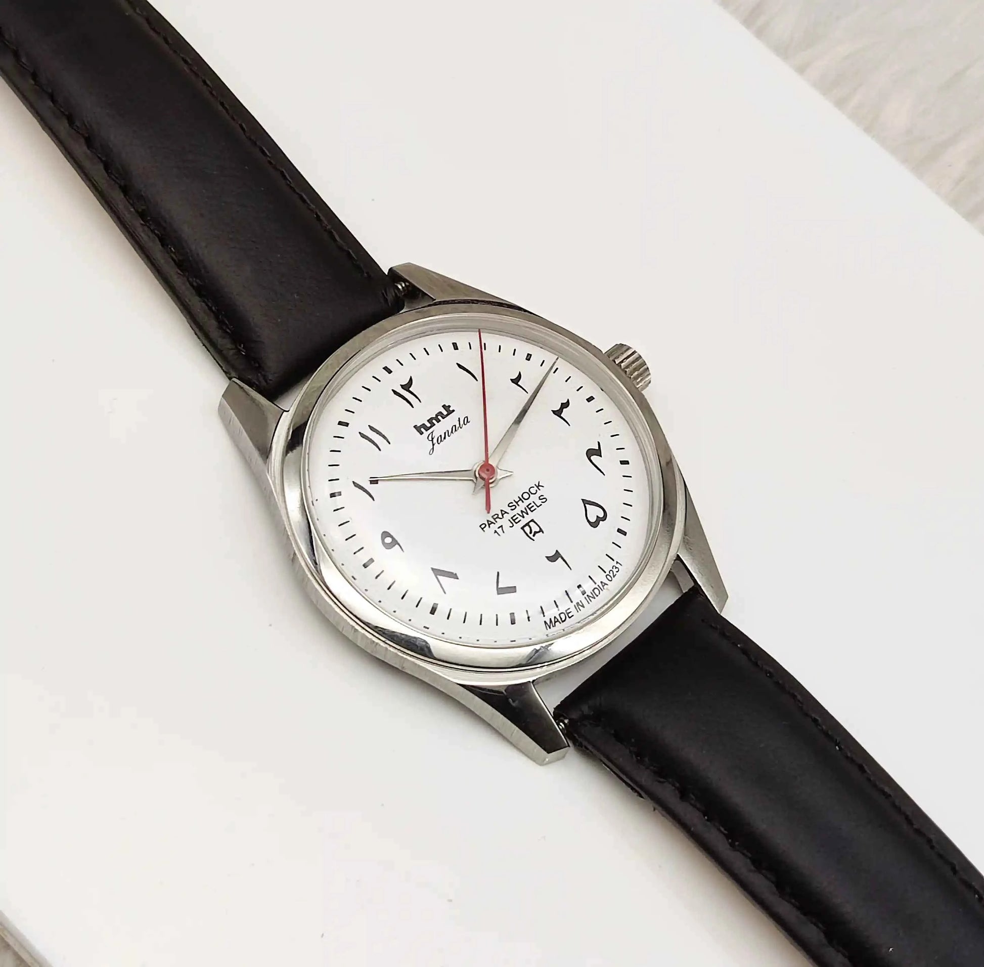 HMT Janata Arabic Numerals 17 Jewels Men's Watch White Dial Transparent Back