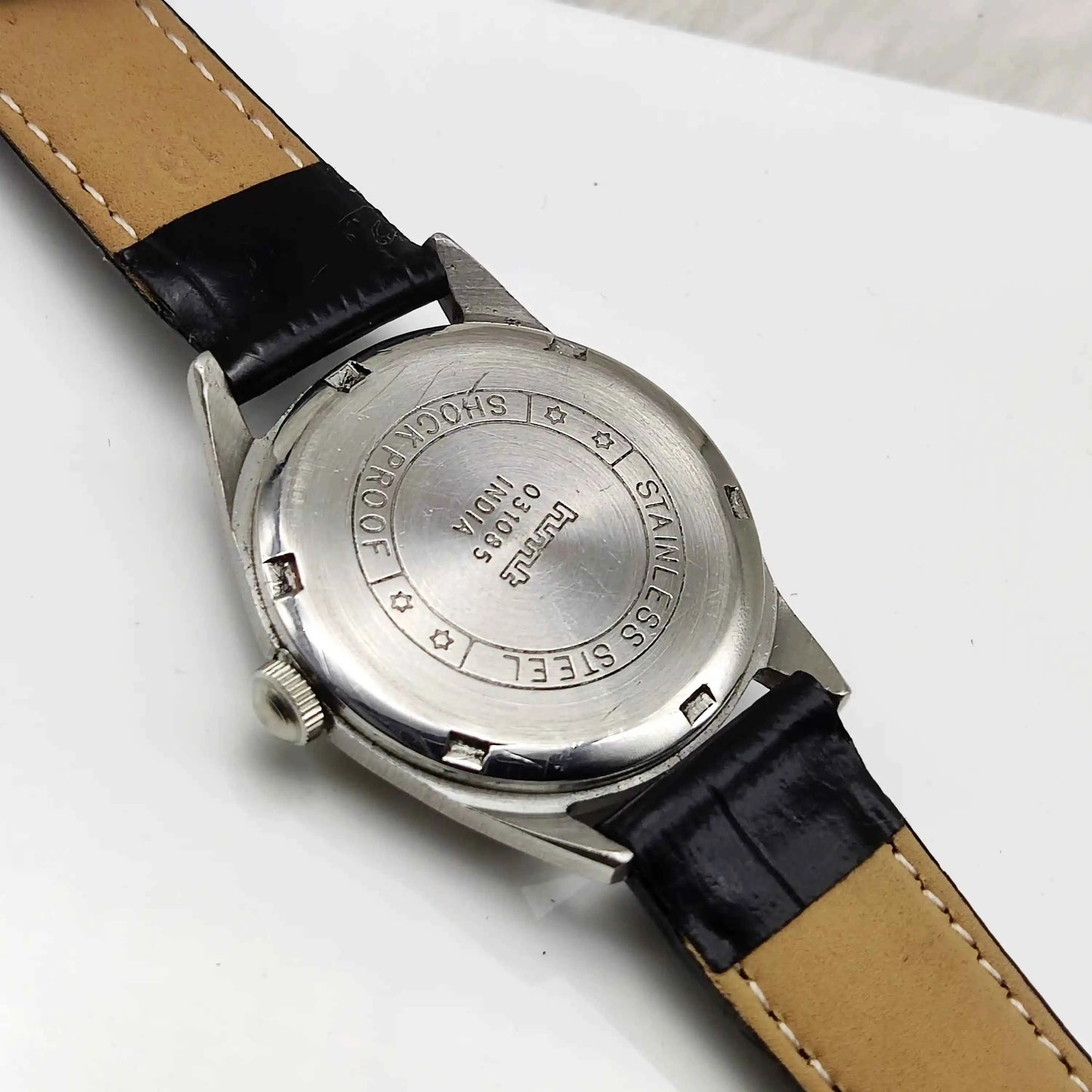 HMT Janata Black Dial Devanagari Font Mechanical Handwinding 17 Jewels Para Shock Men's Watch