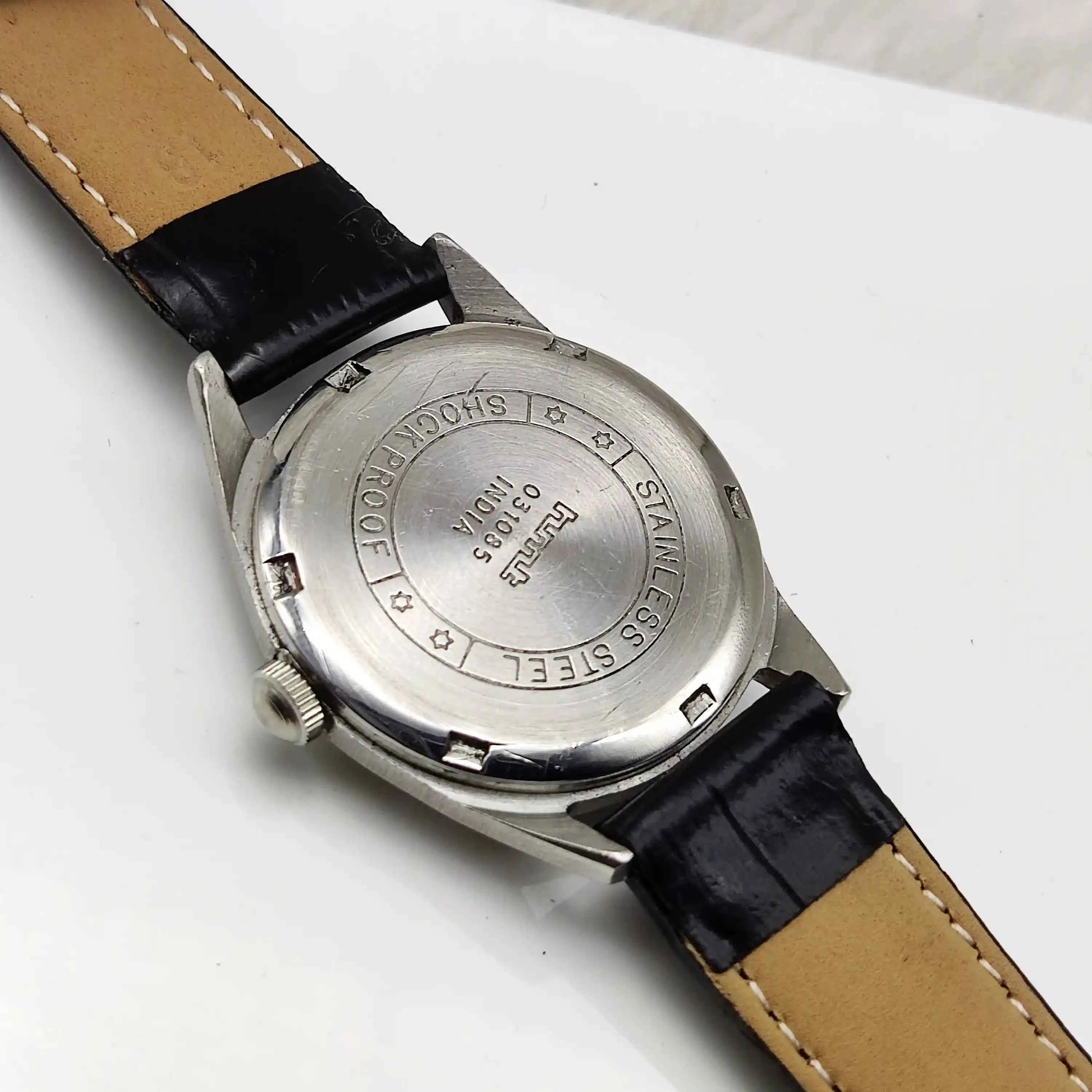 HMT Janata Black Dial Devanagari Font Mechanical Handwinding 17 Jewels Para Shock Men's Watch