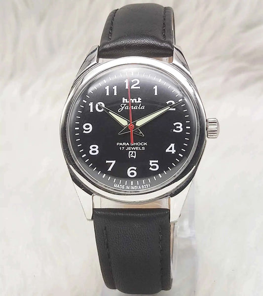 HMT Janata Black Dial English Font Mechanical Handwinding 17 Jewels Para Shock Men's Watch