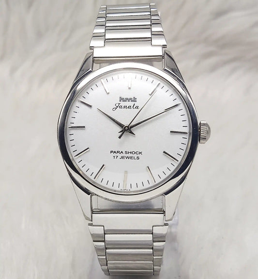 HMT Janata Men's Watch - Cloud Silver Dial, Stick Indices, 17 Jewels, Handwinding