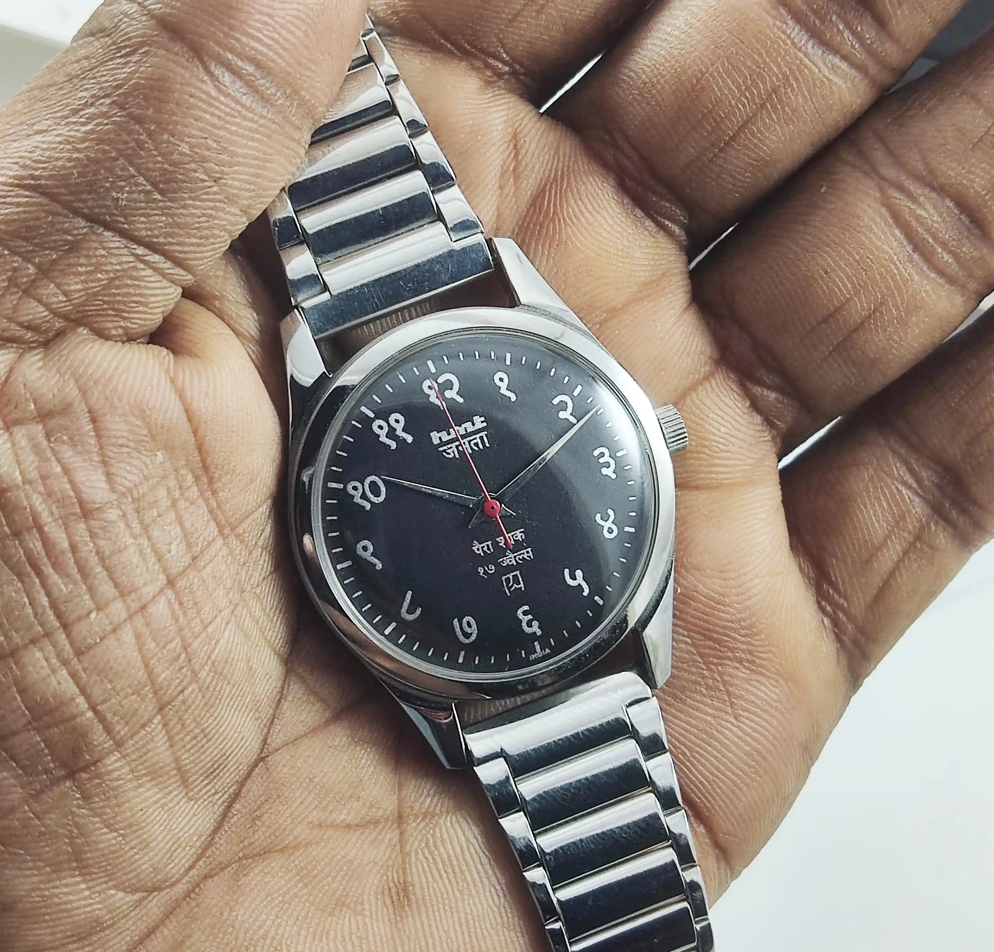 HMT Janata Devanagari Font Para Shock 17 Jewels Black Dial Handwinding Transparent Back - Discover-Diamonds