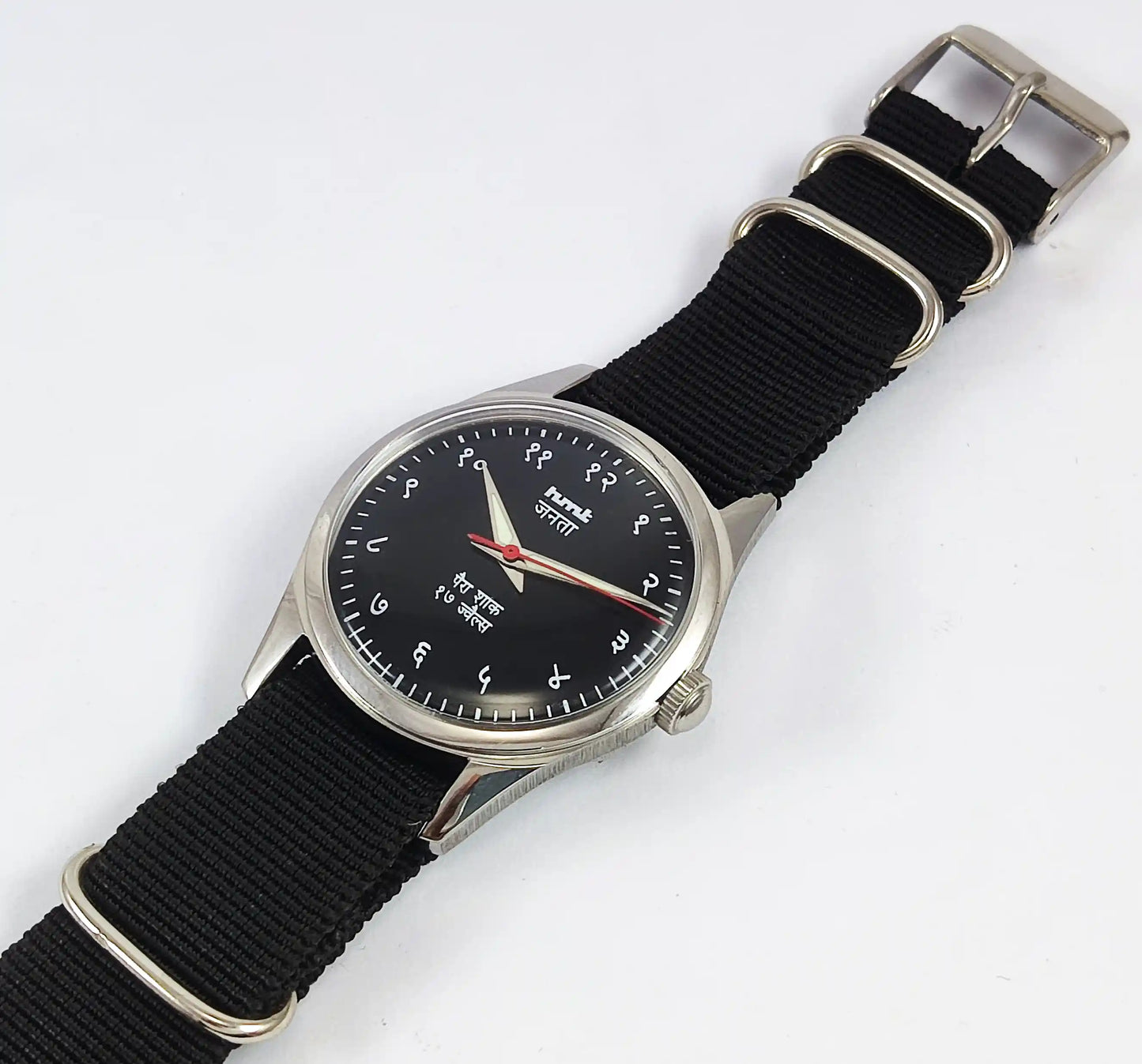 HMT Janata Devanagari Font Transparent Back Black Dial 17 Jewels Discover-Diamonds