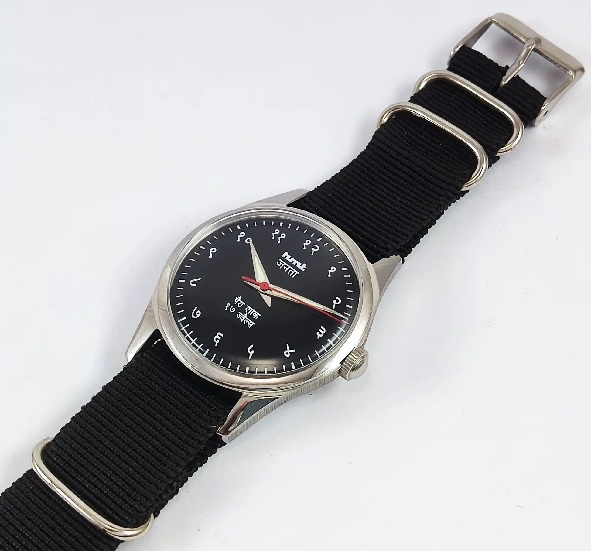 HMT Janata Devanagari Font Transparent Back Black Dial 17 Jewels Discover-Diamonds