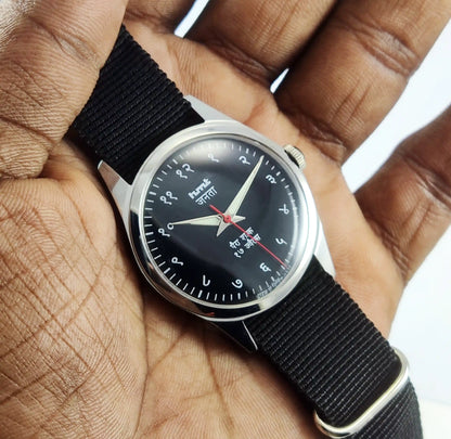 HMT Janata Devanagari Font Transparent Back Black Dial 17 Jewels Discover-Diamonds