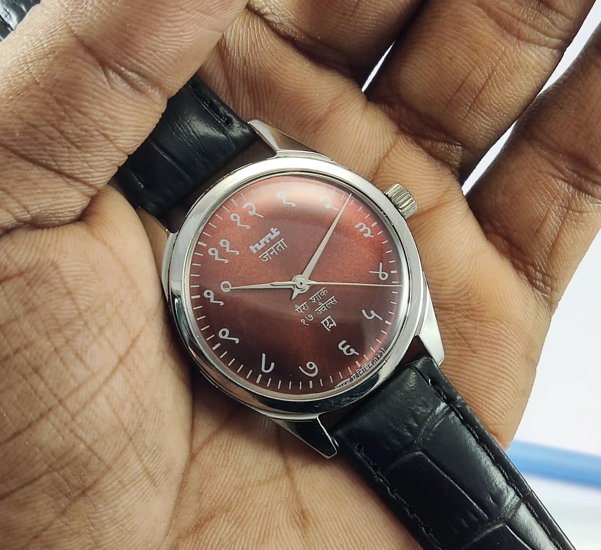 HMT Janata Devanagari Para Shock 17 Jewels Chocolate Dial Handwinding Watch Discover-Diamonds