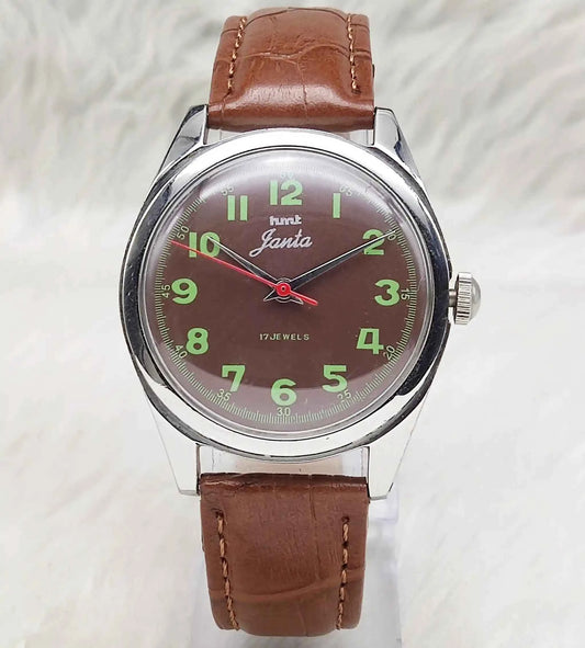 HMT Janata English Numerals Brown Dial 17 Jewels Handwinding Watch - Classic Timepiece