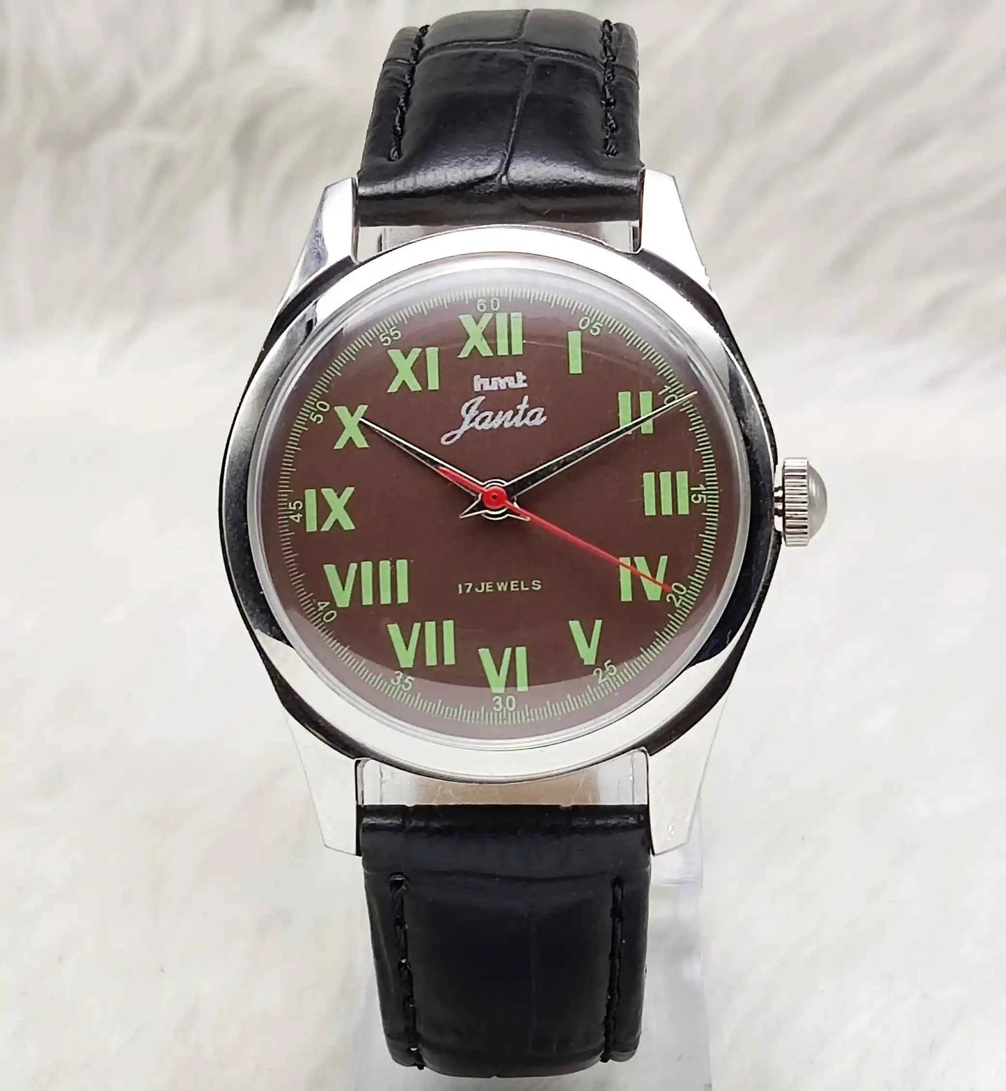 HMT Janata Roman Numerals Brown Dial Handwinding Watch with Transparent Back