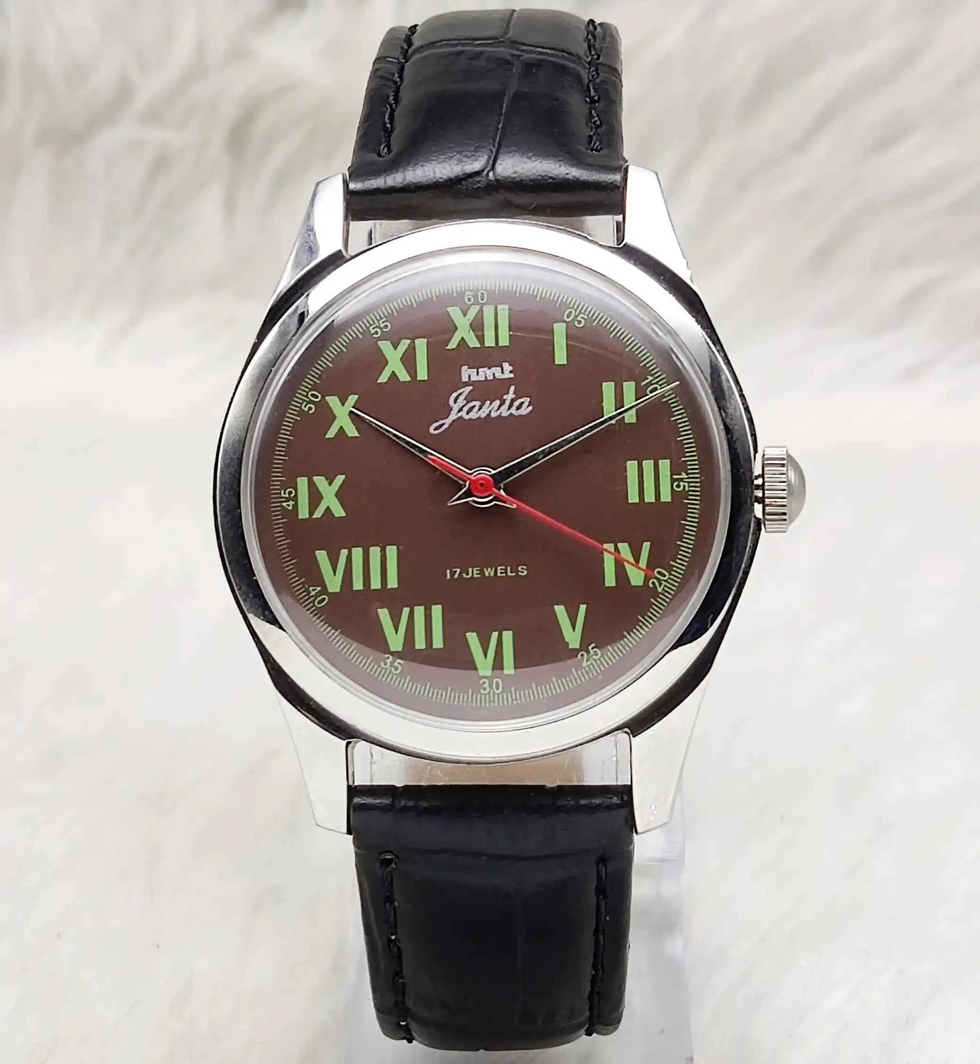 HMT Janata Roman Numerals Brown Dial Handwinding Watch with Transparent Back
