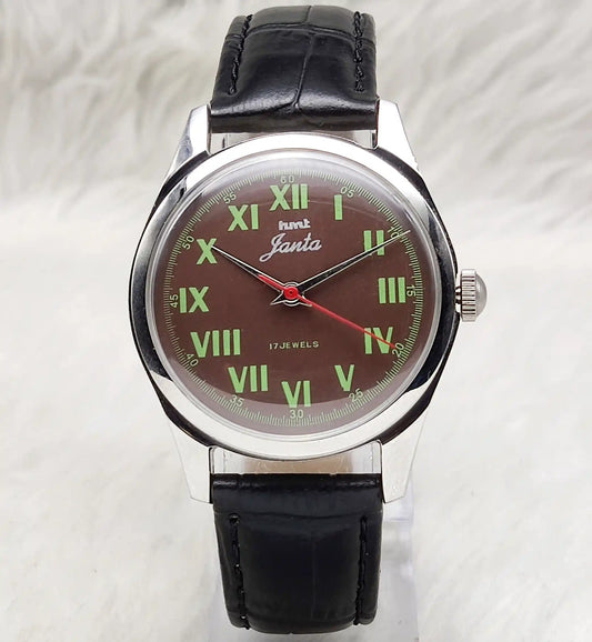 HMT Janata English Numerals Brown Dial Handwinding Watch - Transparent Back