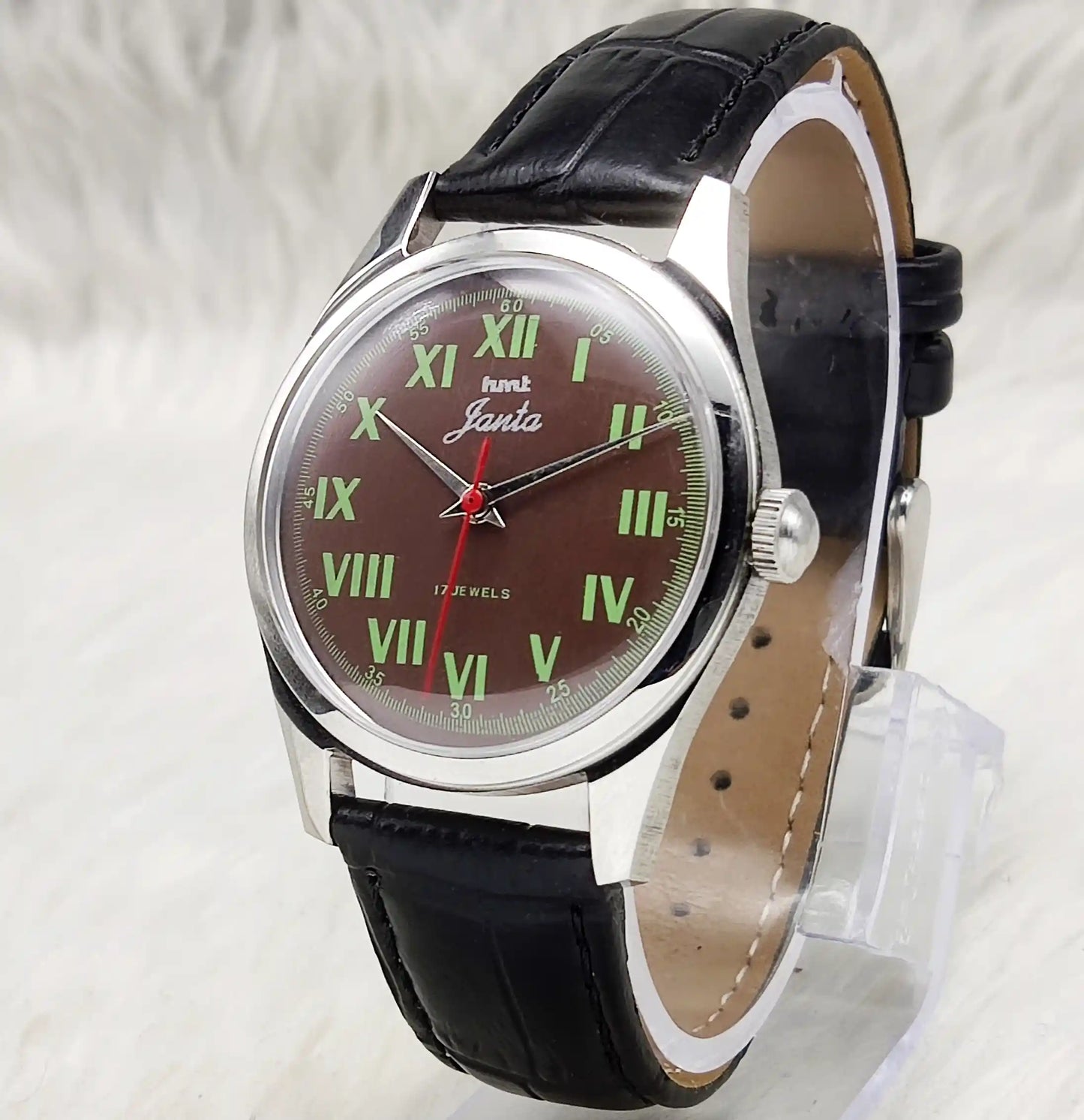 HMT Janata Roman Numerals Brown Dial Handwinding Watch with Transparent Back