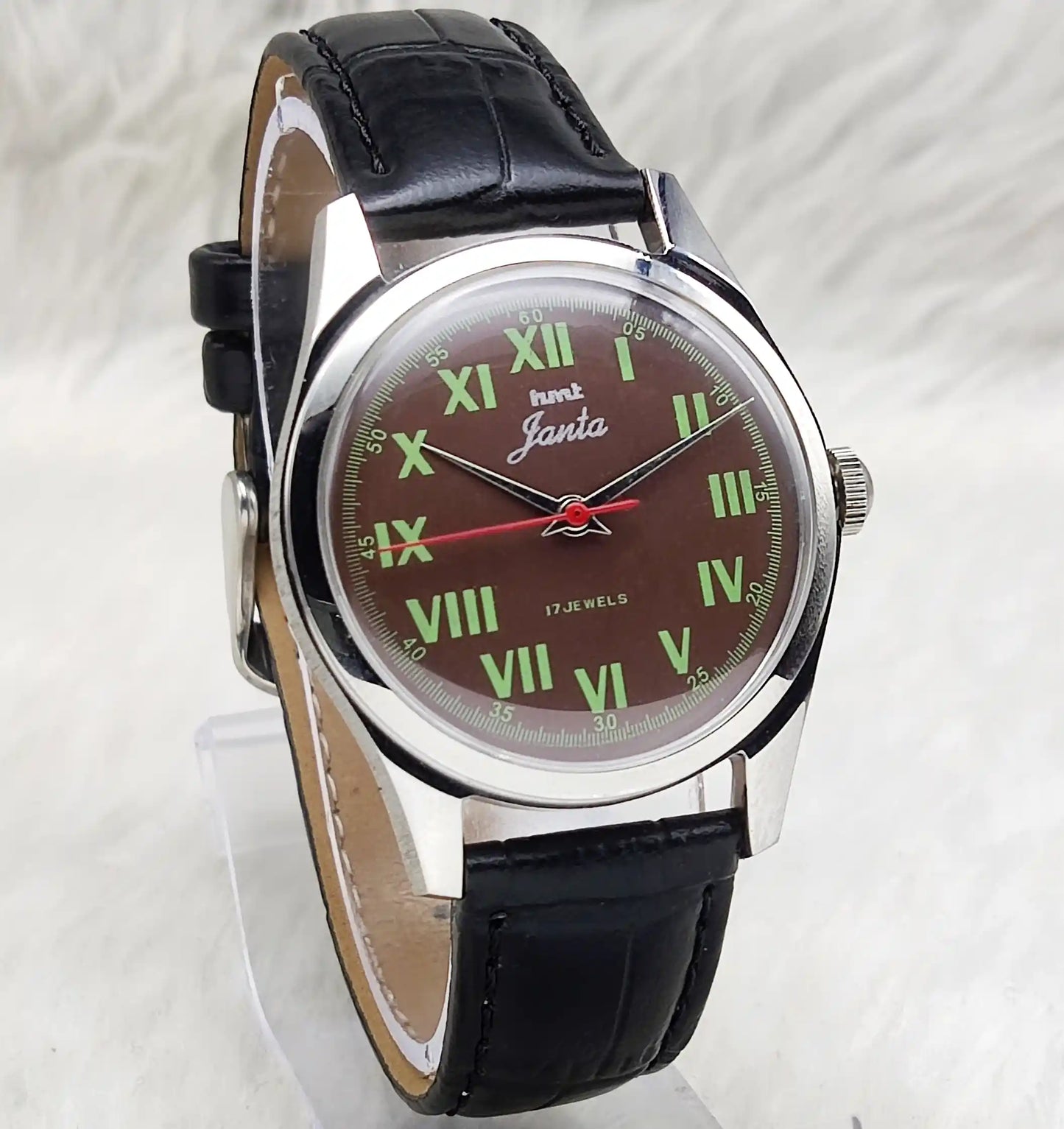 HMT Janata Roman Numerals Brown Dial Handwinding Watch with Transparent Back
