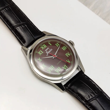 HMT Janata Roman Numerals Brown Dial Handwinding Watch with Transparent Back