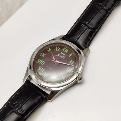 HMT Janata Roman Numerals Brown Dial Handwinding Watch with Transparent Back