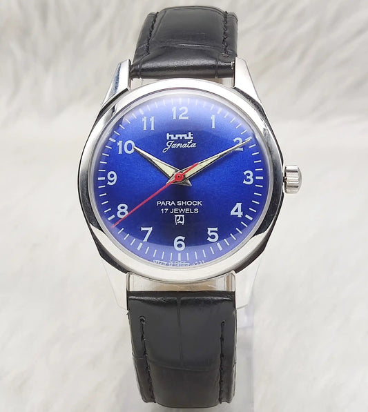 HMT Janata English Numerals Blue Dial 17 Jewels Handwinding Watch