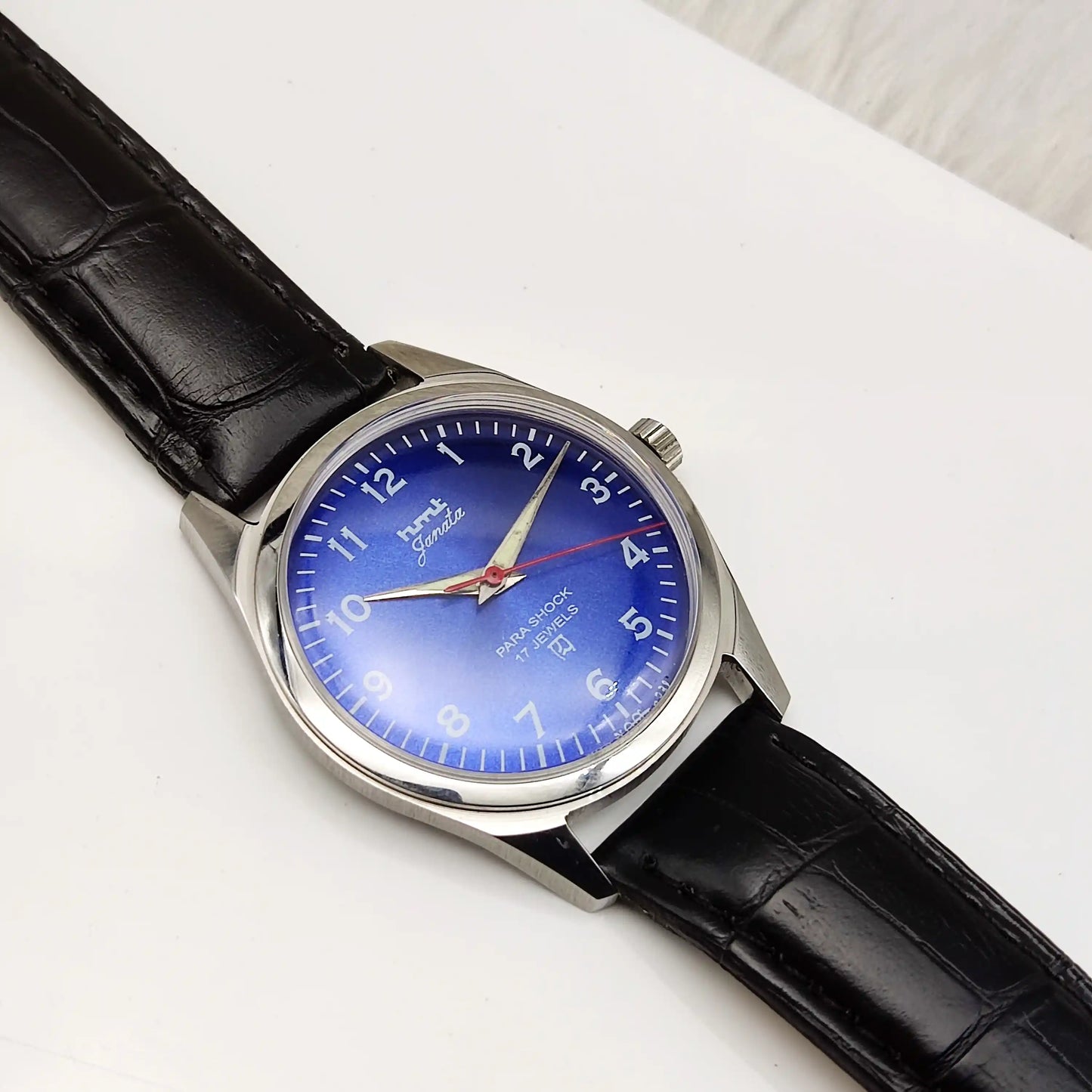 HMT Janata English Numerals Blue Dial 17 Jewels Handwinding Watch