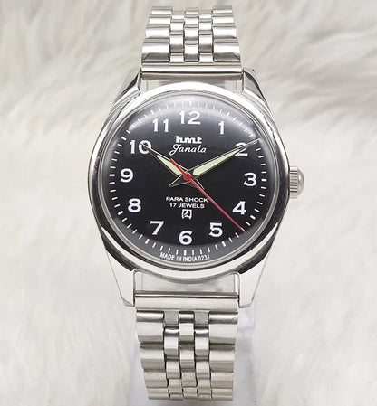 HMT Janata English Numerals Indices Black Dial Watch - 17 Jewels, Handwinding Watch