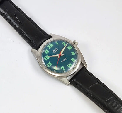 HMT Janata English Numerals Peacock Blue Dial Para Shock 17 Jewels - Discover-Diamonds