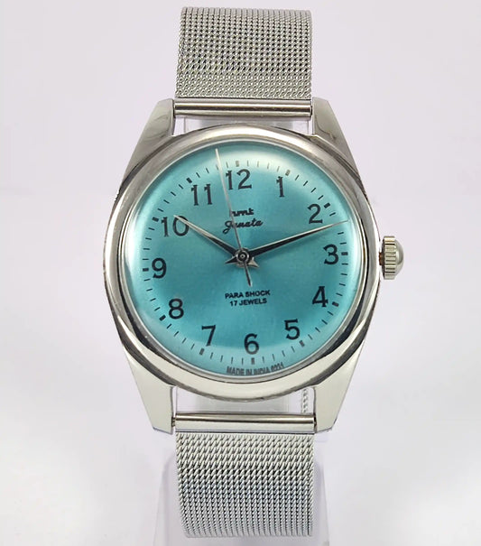 HMT Janata English Numerals Tiffany Blue Para Shock 17 Jewels Watch