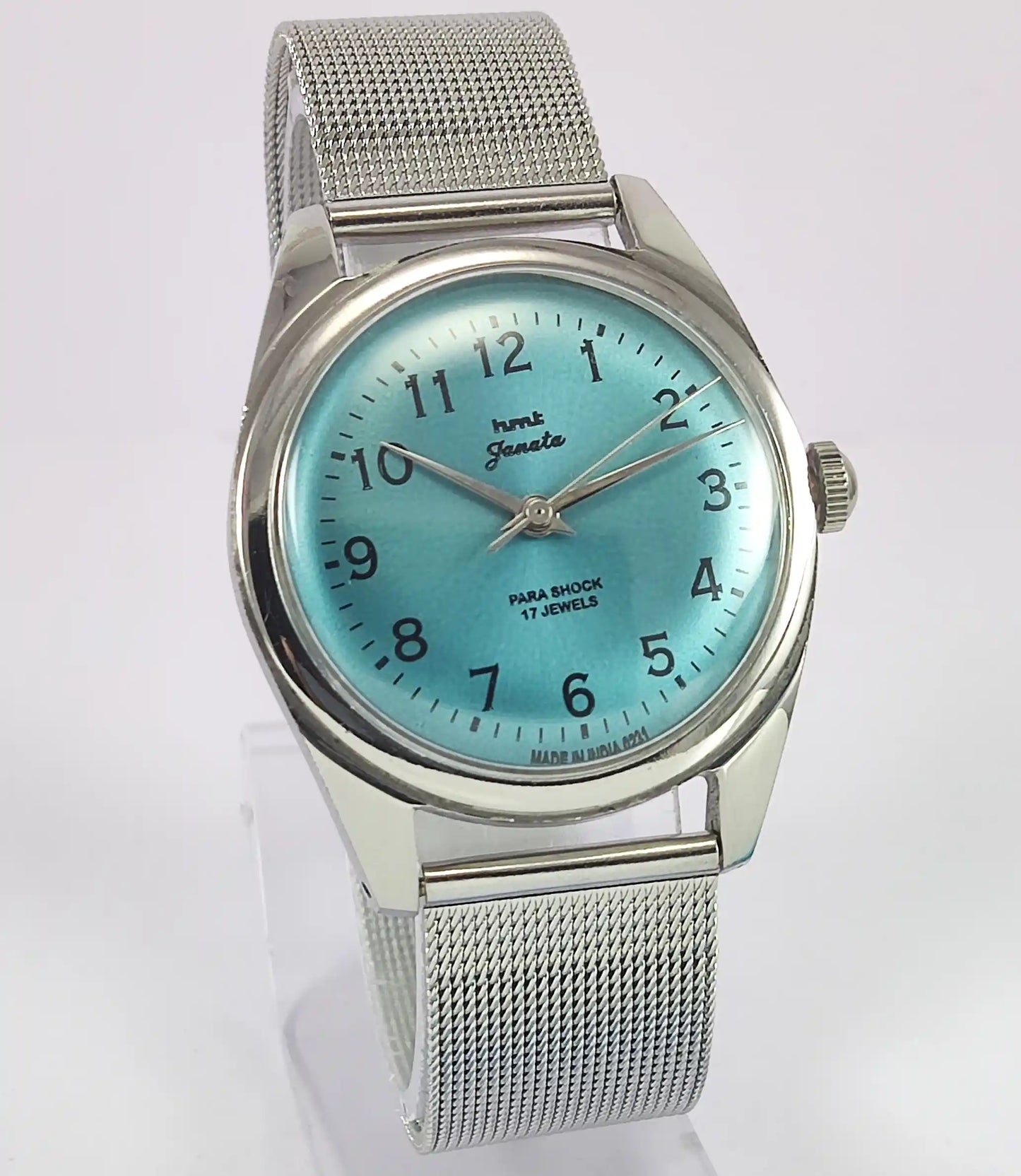 HMT Janata English Numerals Tiffany Blue Para Shock 17 Jewels Watch