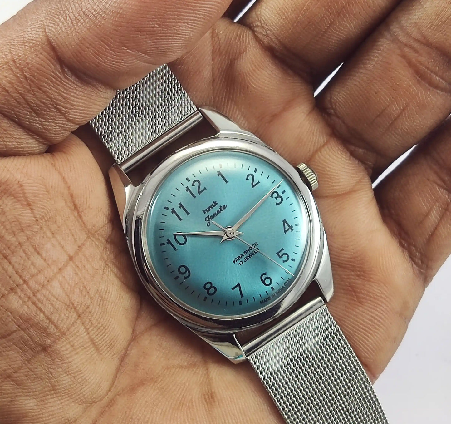 HMT Janata English Numerals Tiffany Blue Para Shock 17 Jewels Watch