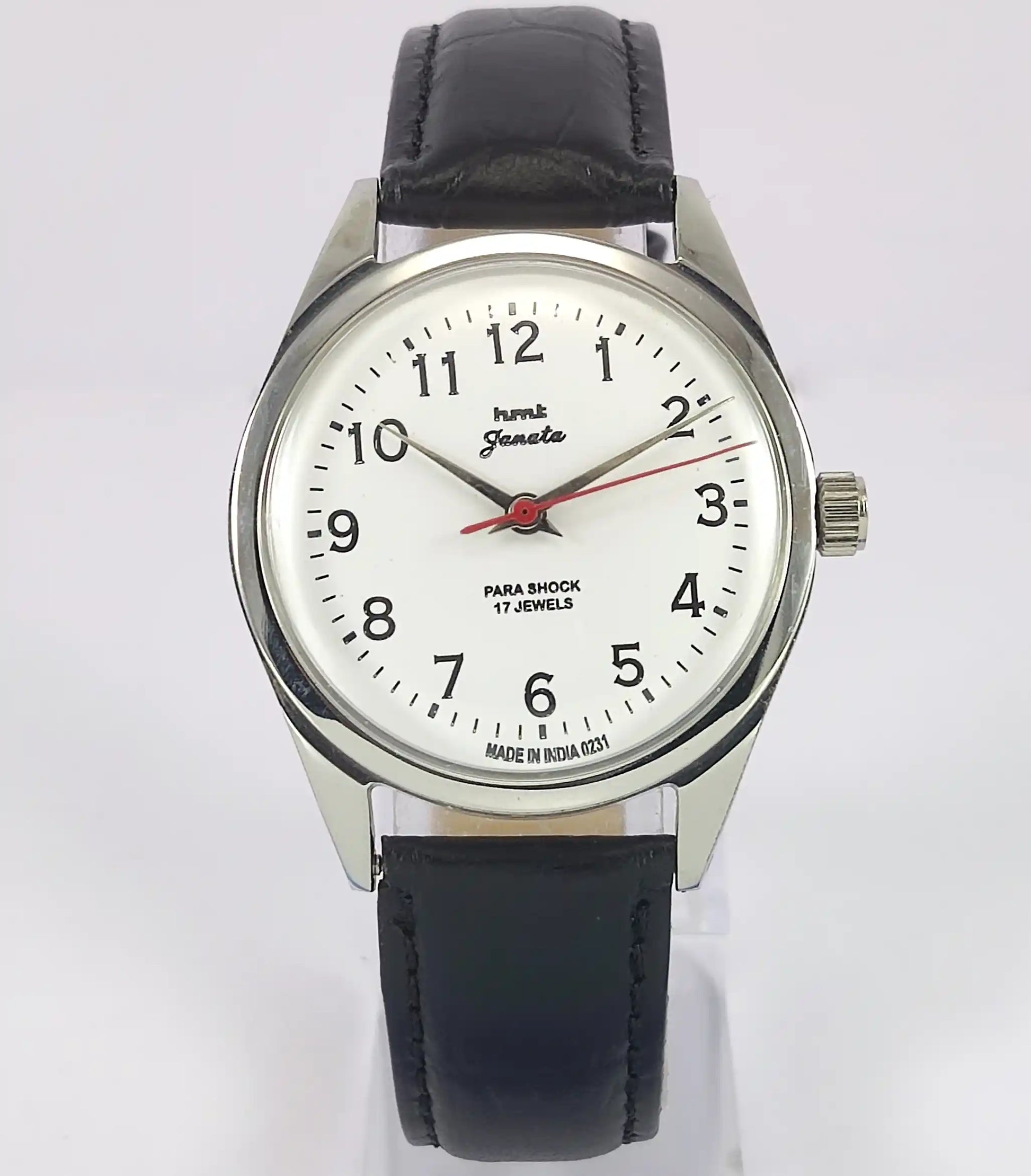 HMT Janata English Numerals White Dial Para Shock 17 Jewels - Discover-Diamonds