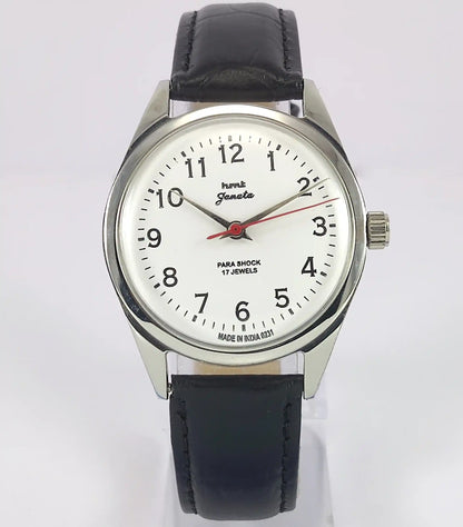 HMT Janata English Numerals White Dial Para Shock 17 Jewels - Discover-Diamonds