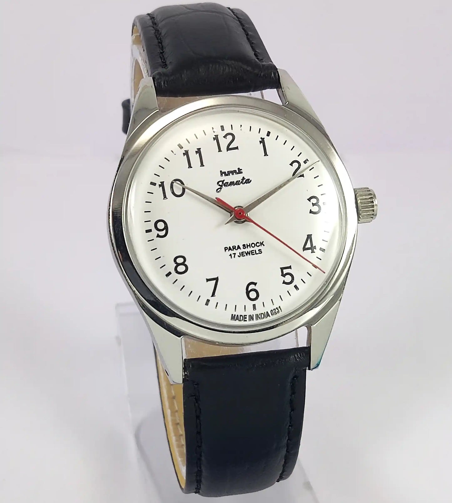 HMT Janata English Numerals White Dial Para Shock 17 Jewels - Discover-Diamonds