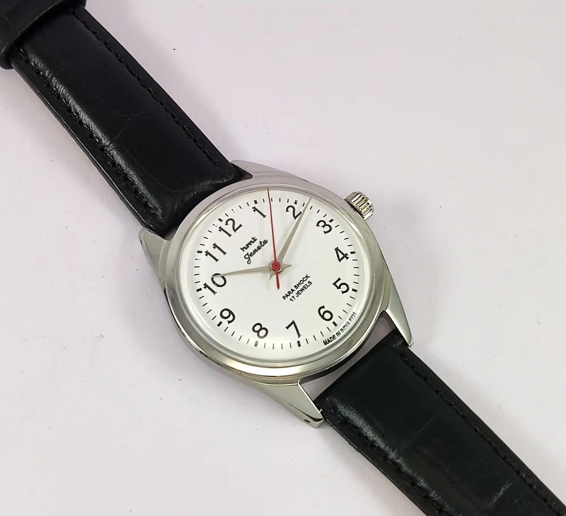HMT Janata English Numerals White Dial Para Shock 17 Jewels - Discover-Diamonds