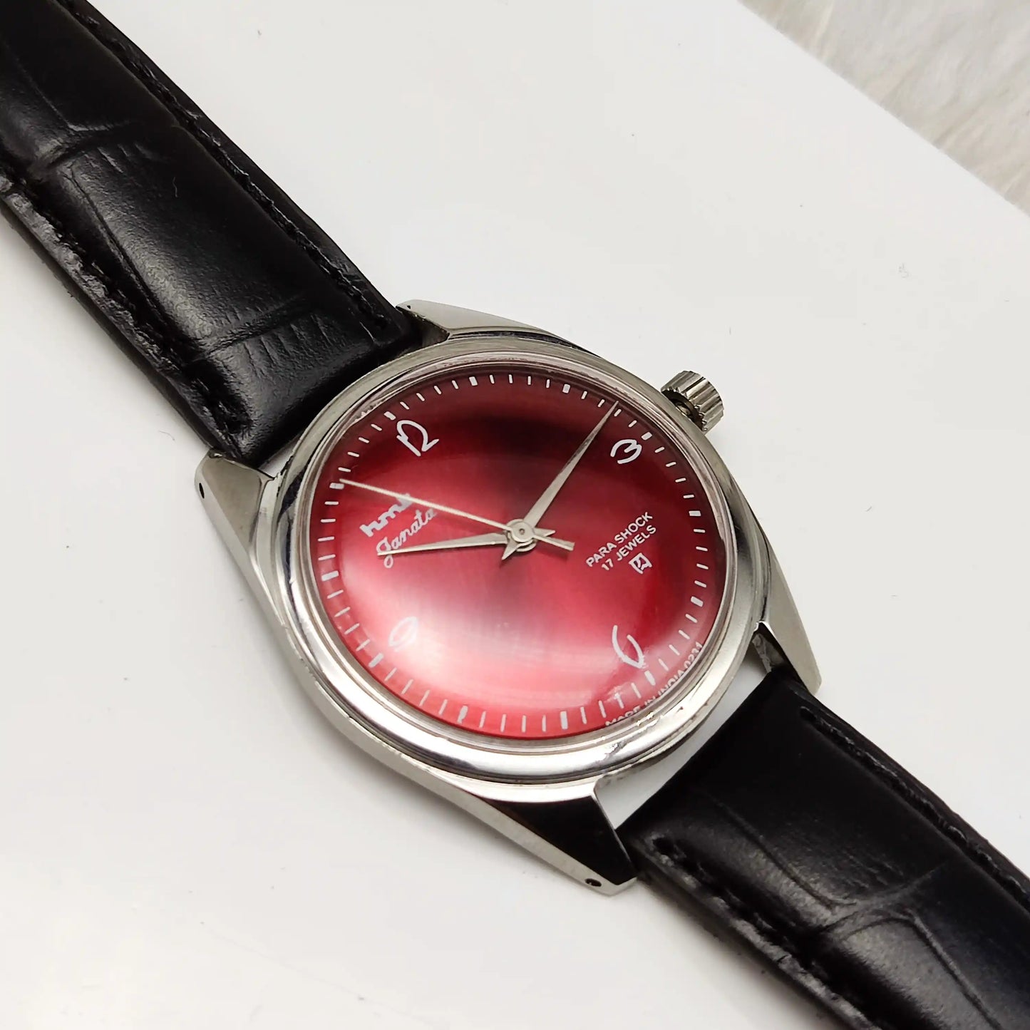 HMT Janata English Numerals Red Apple Dial Watch - 17 Jewels Handwinding