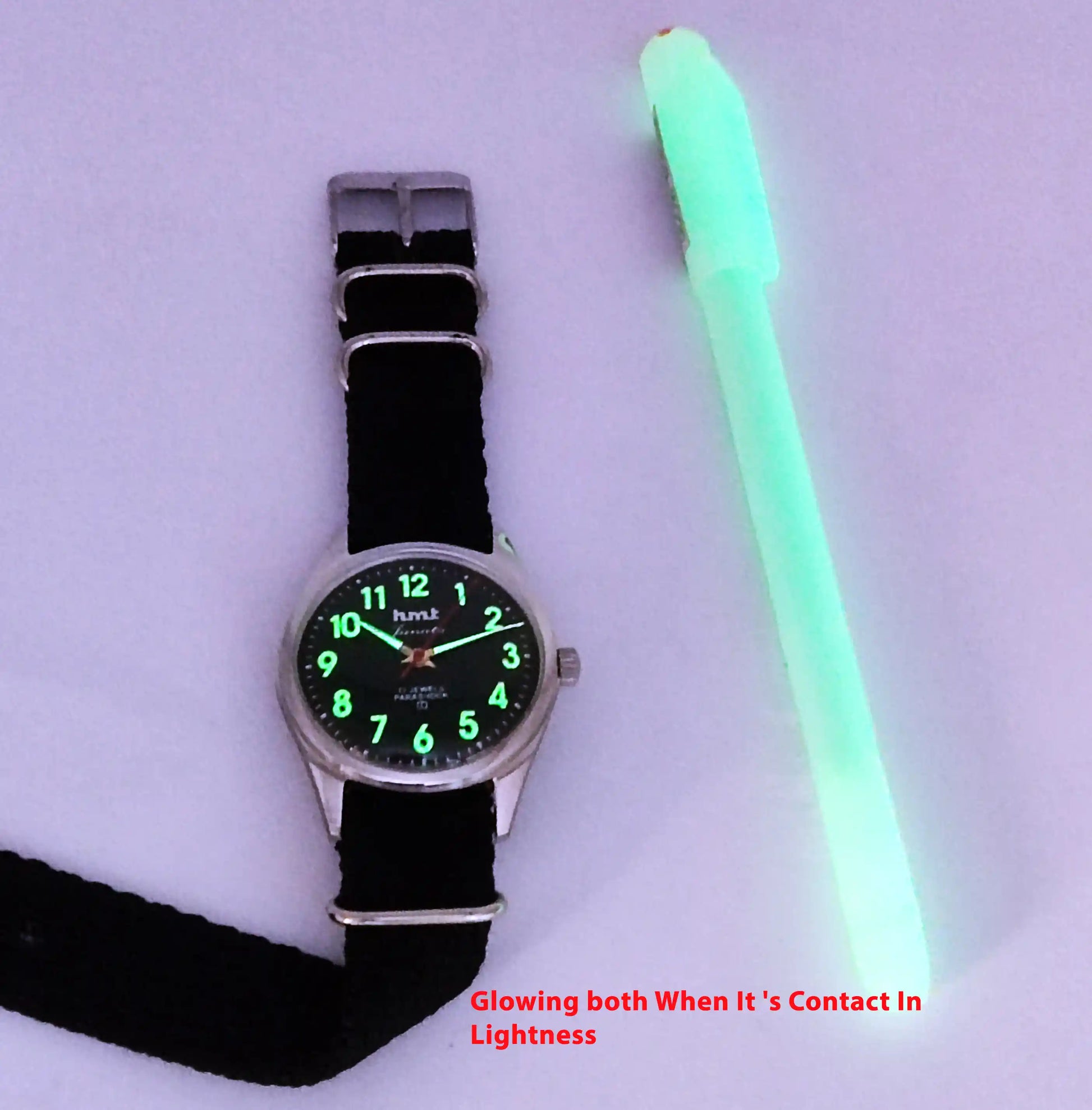 HMT Janata Glow In The Dark Para Shock 17 Jewels Black Dial Transparent Back Discover-Diamonds
