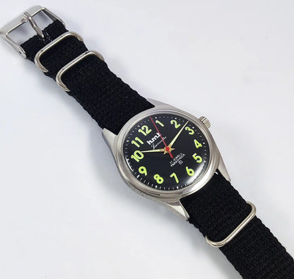 HMT Janata Glow In The Dark Para Shock 17 Jewels Black Dial Transparent Back Discover-Diamonds