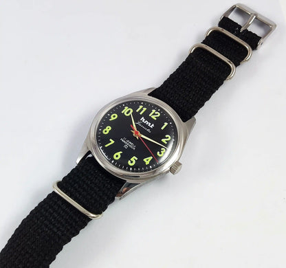 HMT Janata Glow In The Dark Para Shock 17 Jewels Black Dial Transparent Back Discover-Diamonds