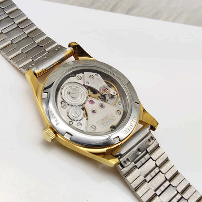 HMT Janata Handwinding Para Shock 17 Jewels Golden Dial Men's Watch Transparent Back