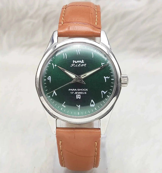 HMT Janata Green Arabic Numerals Indices Dial 17 Jewels Handwinding Watch