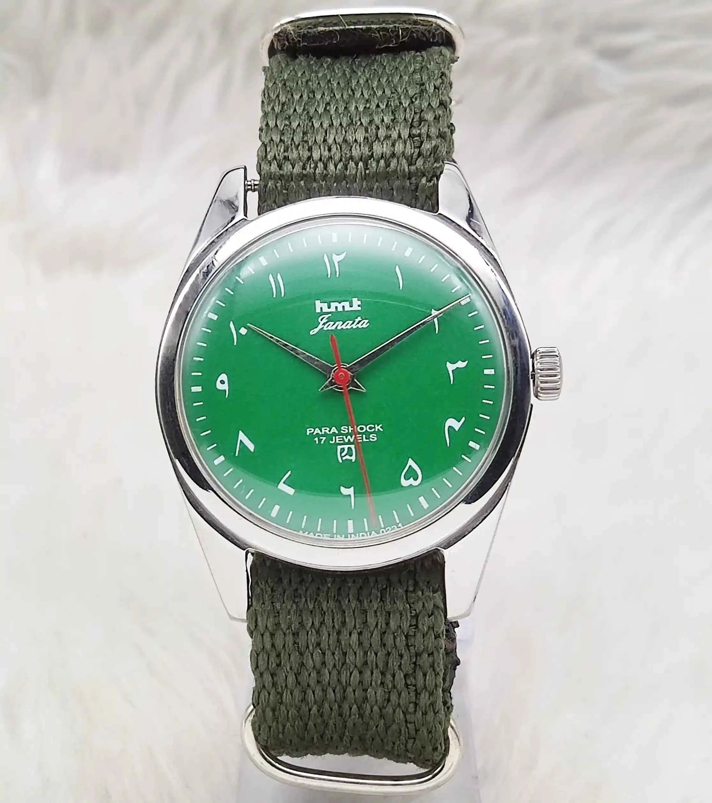 HMT Janata 17 Jewels Green Dial Arabic Font Handwinding Watch