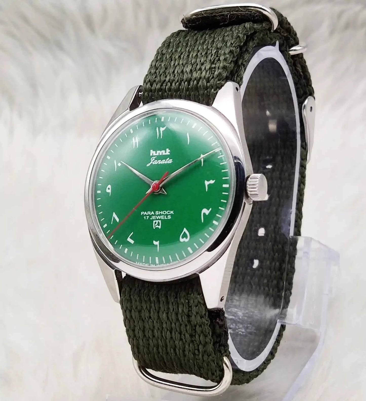 HMT Janata 17 Jewels Green Dial Arabic Font Handwinding Watch