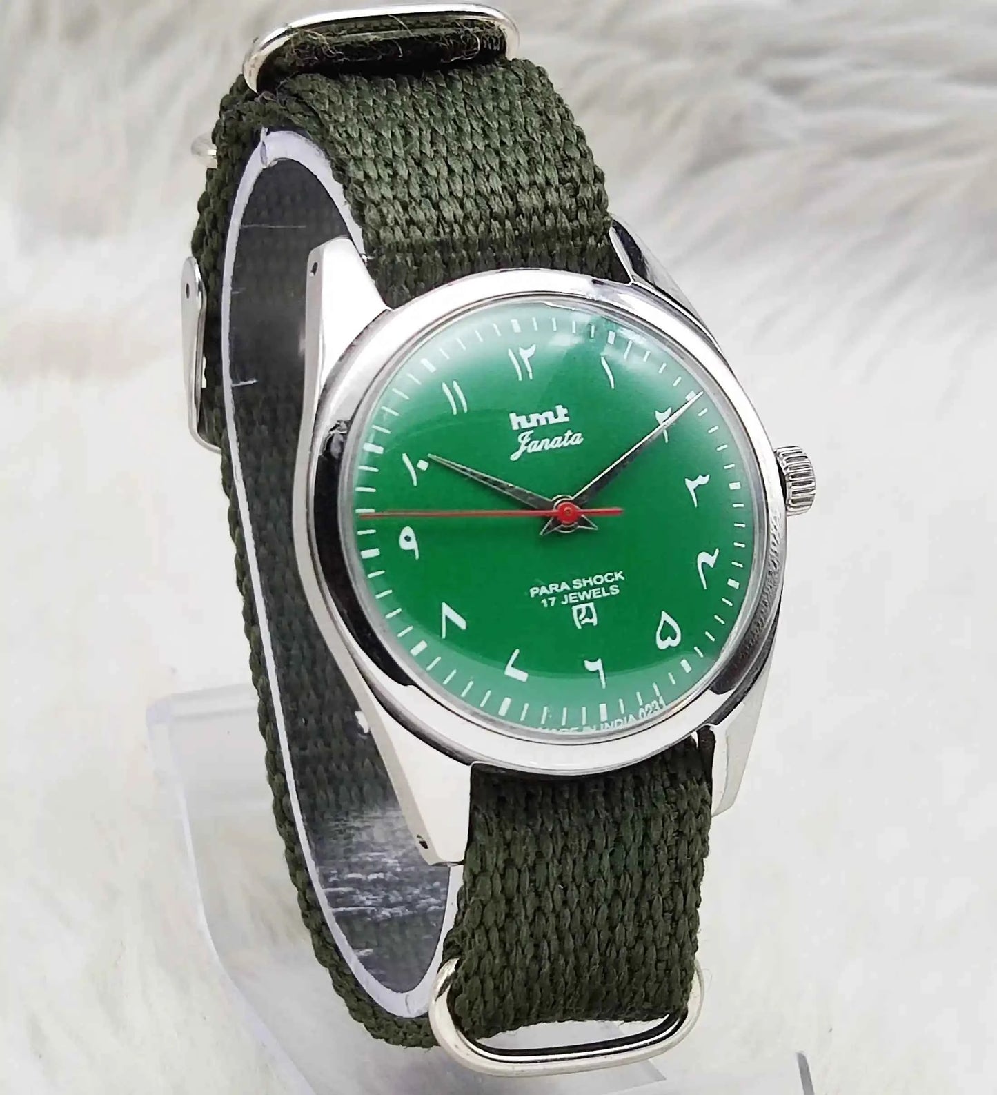 HMT Janata 17 Jewels Green Dial Arabic Font Handwinding Watch