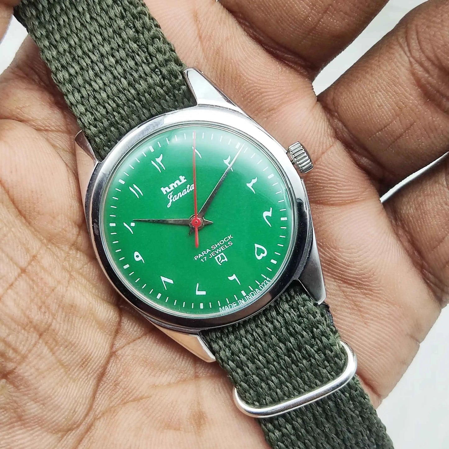 HMT Janata 17 Jewels Green Dial Arabic Font Handwinding Watch