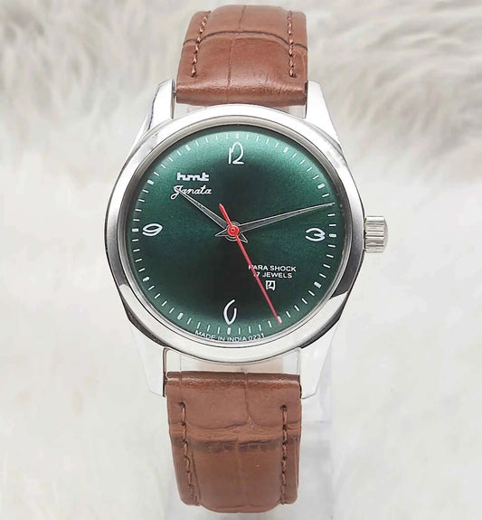 HMT Janata Handwinding Watch with Apple Green Dial and Transparent Back - 17 Jewels
