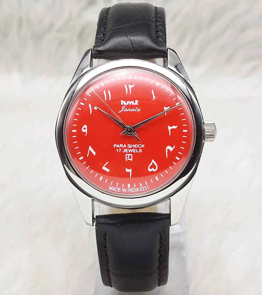 HMT Janata Handwinding Arabic Numerals Indices Red Dial Watch 17 Jewels